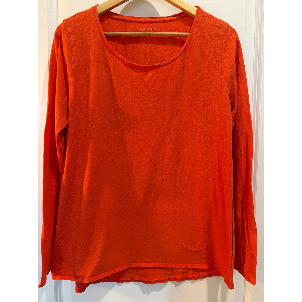 Eileen Fisher Orange 100% Organic Cotton Long Sleeve Scoop Neck Tee M R18SOJ